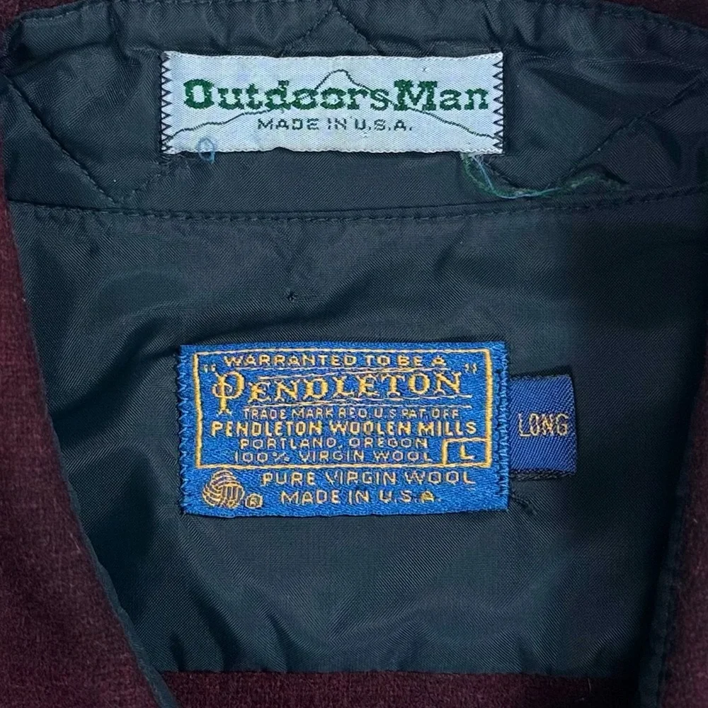 Vintage Pendleton Made in‎ USA virgin wool burgundy plaid flannel men large long